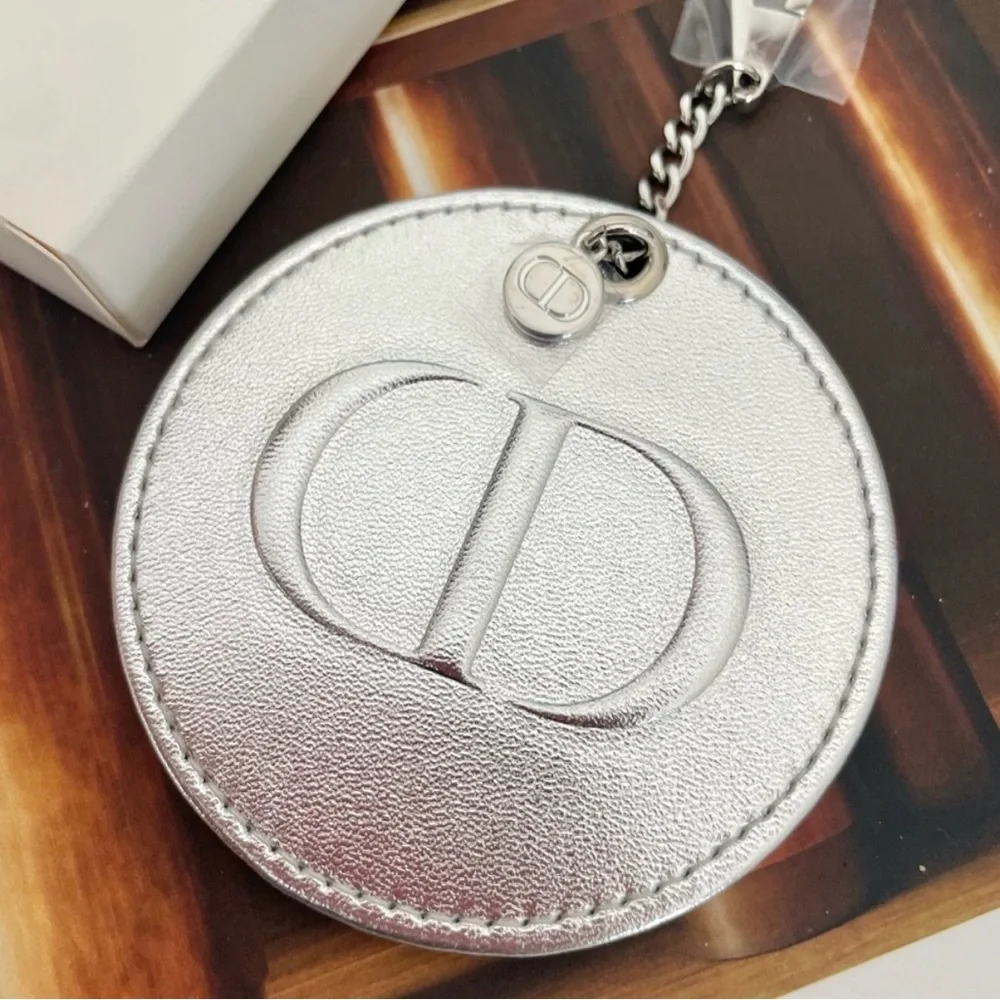 Dior Silver‎ Leather Travel Mirror Keychain